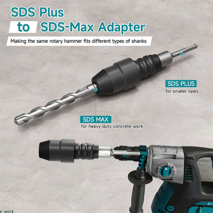 Black - SDS Plus to SDS Max Rotary Hammer Drill Adapter 210mm High-Quality Alloy Steel Impact Drill