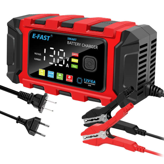 Red - Smart Battery Charger Car Battery Charger Motorcycle Battery Charger European Standard Plug fo