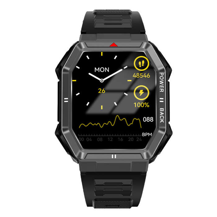 Black - DT108 1.96inch HD Screen GPS Track AI Voice Assistant bluetooth Call Heart Rate Blood Oxygen