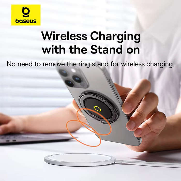 Black - Baseus BS-HP021 Magnetic Ring Phone Holder Stand Supports MagSafeWireless Charging for iPhon