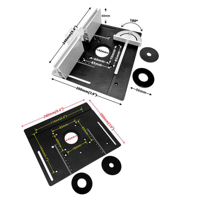 Black - Aluminum Alloy X8 Router Table Insert Plate Woodworking Milling Flip Board Miter Gauge Trimm