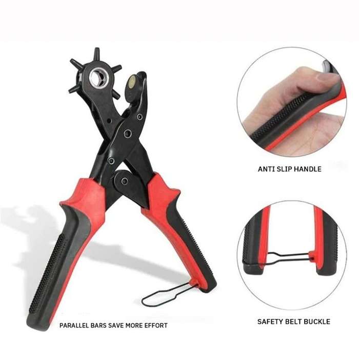 Red - Versatile Belt Hole Punch Tool for Leather Plastic Paper and Cards with 6 Adjustable Sizes