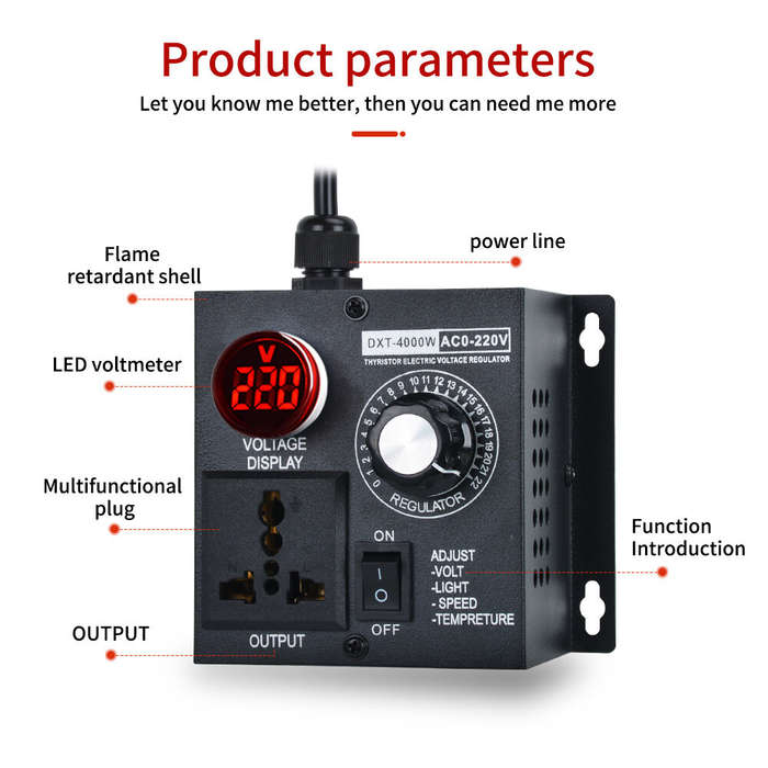 US Plug - 4000W Thyristor Electronic Voltage Regulator 4000W AC110V/220V Wide Control Range with Zer
