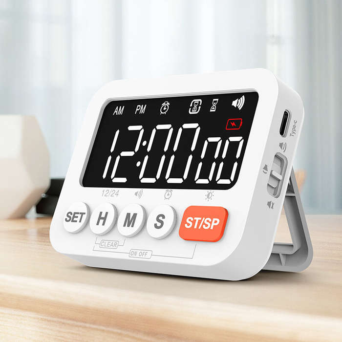 White - LED Digital Display Alarm Clock Timer Clock Timer Kitchen Baking Countdown Timer Time Remind