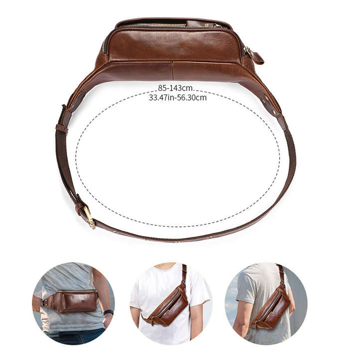 Coffee - BULLCAPTAIN Men's Genuine Leather Fanny Bag Adjustable Strap Waist Bag Retro Crossbody Ches