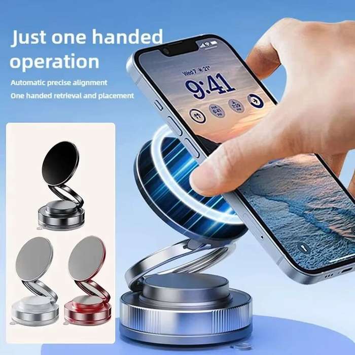 Black - Strong Magnetic Phone Holder Foldable Design 360 Adjustable Vacuum Car Mount for Car Desk Ba