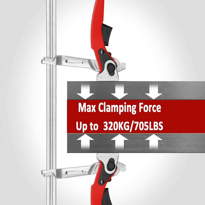 Red - Ratcheting F Clamp Heavy Duty Black Steel Shaft 705 lbs Clamping Force 15 3/4 Inch Opening Cap