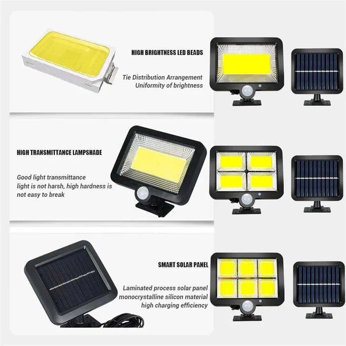 56LED - 100/120/128COB Solar Lights Outdoor Split Wall Lamp 3 Modes Waterproof Motion Sensor Street