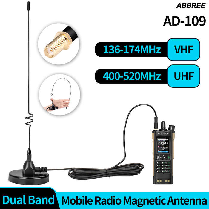 PL-259 - AD-109 Magnetic Mount Mobile Antenna Dual Band VHF UHF 136-174MHz 400-520MHz High Gain 5M C
