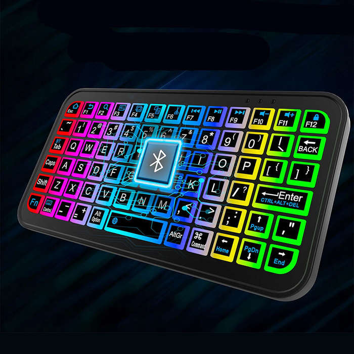 Black - M7 74-keys Wireless bluetooth 5.2 Smart Keyboard with Colorful Backlit Mini Thin Rechargeabl