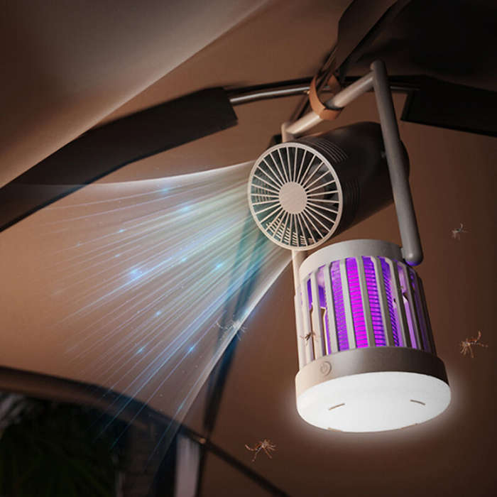 Dark Grey - 3 In 1 Multifunctional Outdoor Mosquito Zapper With Camping Light & Camping Fan Recharge