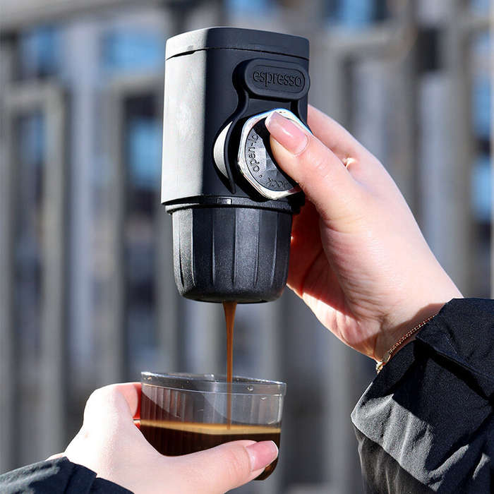 Black - Portable Mini Manual Espresso Coffee Maker Powder & Capsules 2 in 1 Coffee Extractor With 10
