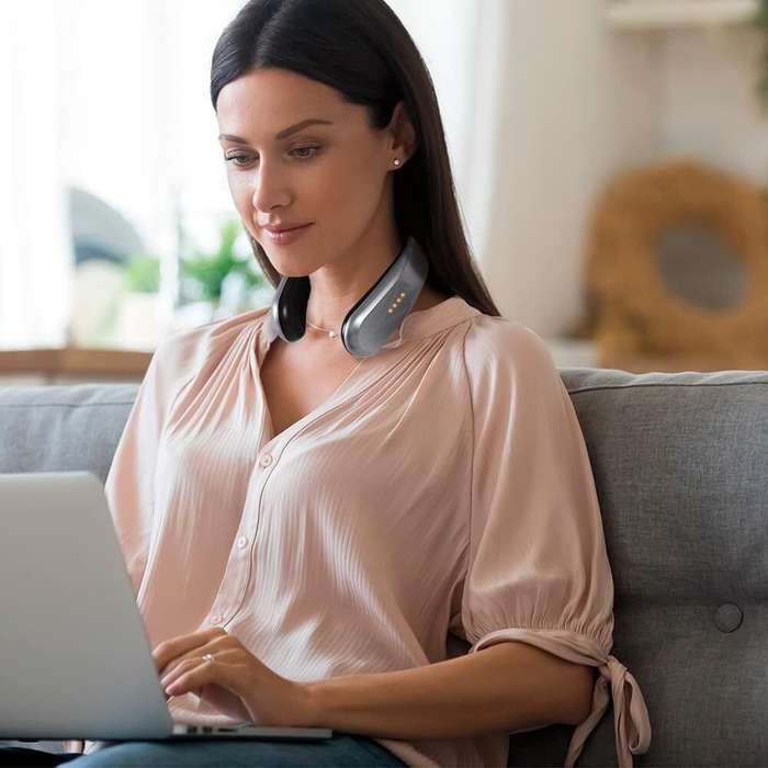 Grey - Portable Cordless Heater Neck Heater Personal Wearable Electric Heater 4-Speed Temperature Co