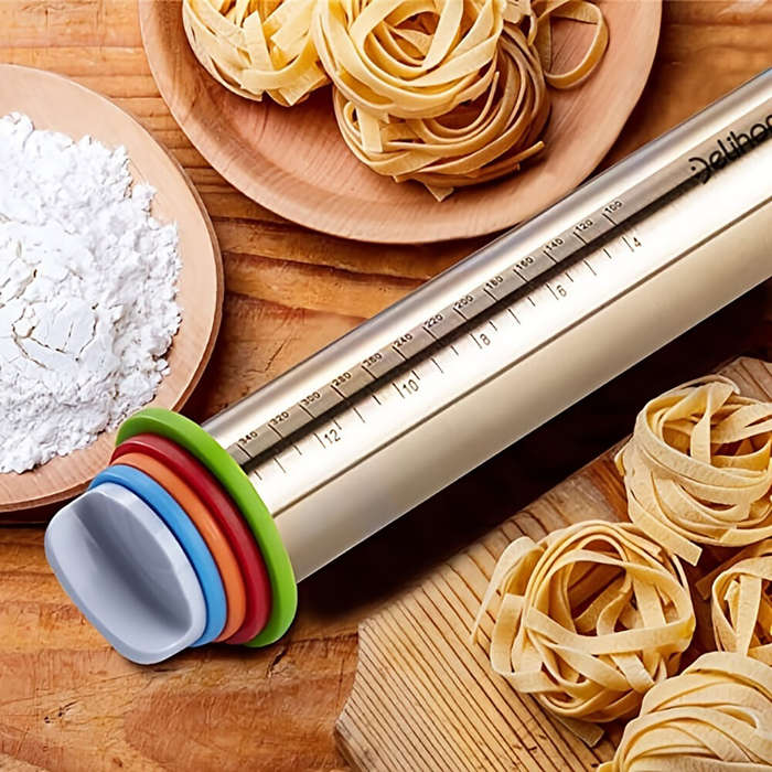 Silver - Rolling Pin Kitchen Tool Stainless Steel Adjustable For Baking Pasta Pizza Pie 4 Different