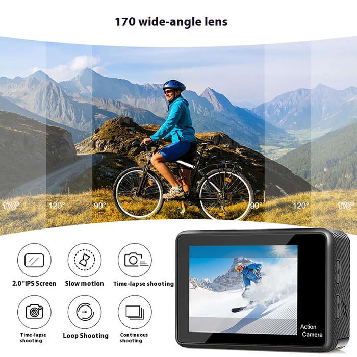 #1 - AUSEK 4K 60fps Action Camera with Dual Screen Sport Camera Anti-Shake Remote Control Video Wifi