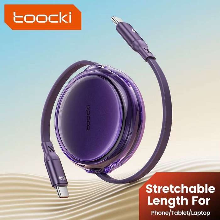 White - Toocki TQ-X94C2 PD100W Type-C to Type-C Retractable Cable PD Fast Charging Data Transmission