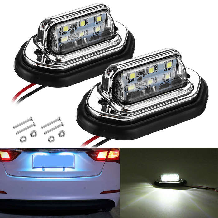 Black - 2PCS 10-30V 12V 24V 6 SMD LED License Plate Tag Lights Lamps For Boat Truck SUV Trailer Truc