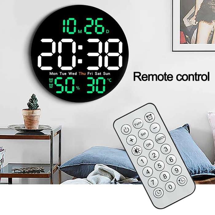 Sky Blue - 10inch LED Large Digital Wall Clock With Remote Control Auto Dimming 10 Level Brightness