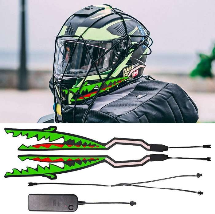 Blue - EL LED Motorcycle Helmet Light Strip Waterproof Bar Flashing Stripe Shark Mouth Night Signal