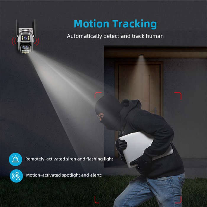 Black - Guudgo 4K HD WiFi IP Camera 8MP Three Lens 5X Zoom Outdoor Security Camera Night Vision Moti