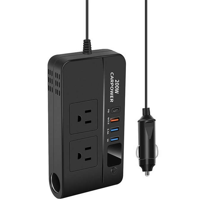 12V to 220V - Car Power Converter 200W 12V to 220V/110V Car Inverter with PD/QC3.0 USB Ports LED Dig