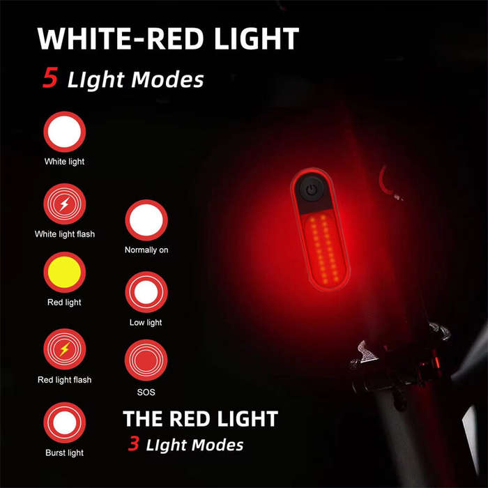 White - BIKIGHT Bike Taillight 200mAh Battery 5 Light Modes Type-C Rechargeable Waterproof Bicycle R
