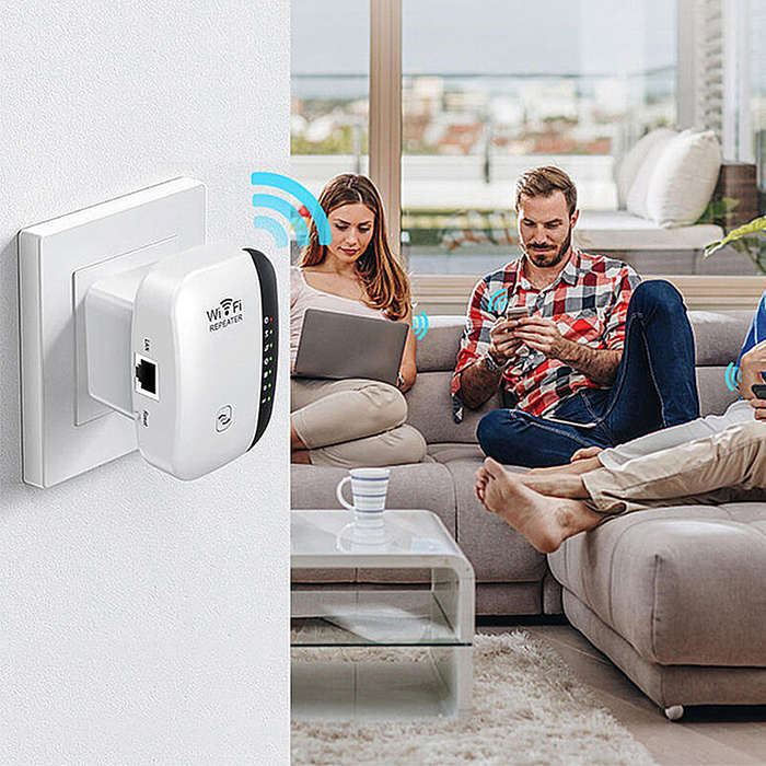 Black - 300M WiFi Repeater Wireless Signal Booster Long Range Wifi Extender Router for PC Laptop TV