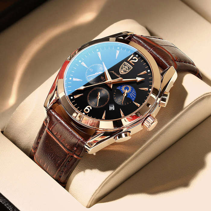 Gold - POEDAGAR Men Watches Waterproof Luminous Calendar Quartz Watch Stainless Steel Leather Watch