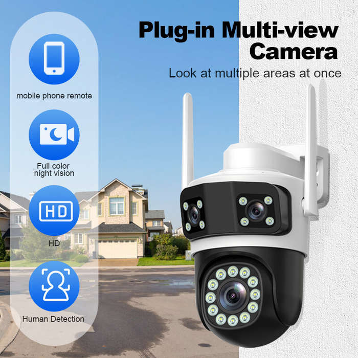 EU Plug - Guudgo 6MP Ultra HD WIFI IP Camera Triple Lens Full Color Night Vision Waterproof 355 Pan