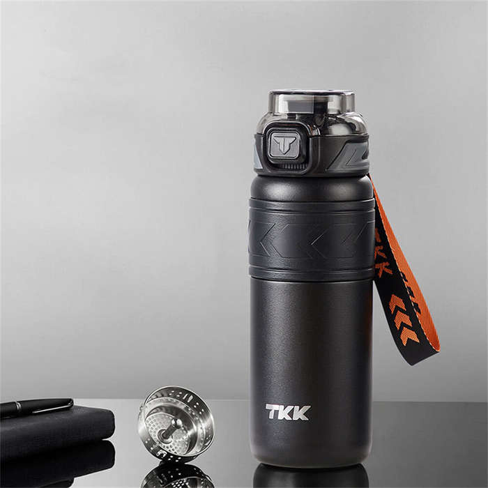 Black Grey - TKK SUS316 700ml Thermos Bottle Large Capacity Vaccum Cup Cold Insulation Portable Stra