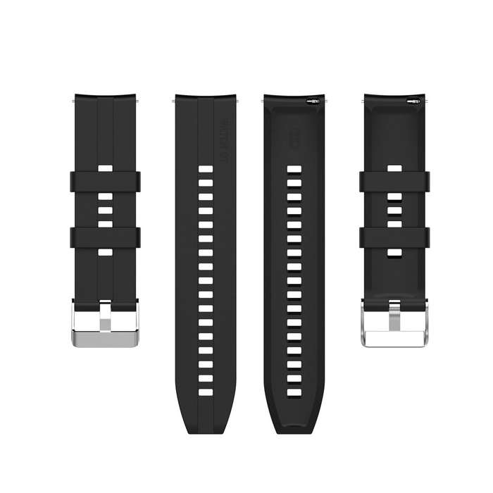 Black - 22mm Universal Silver-Buckle Silicone Watch Strap Sweat Water-Resistant Soft Comfortable for