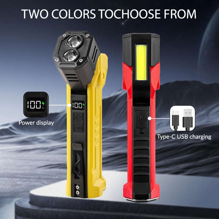 Yellow - Bikight LED COB 600LM 180 Rotation Multifunctional Magnetic Flashlight USB Rechargeable Wor