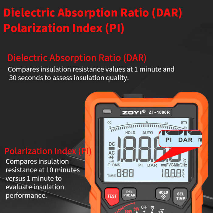 Basic Kit - 2in1 ZOYI ZT1000R Multimeter Insulation Tester 5 Voltage Settings 1000V AC DC True RMS H