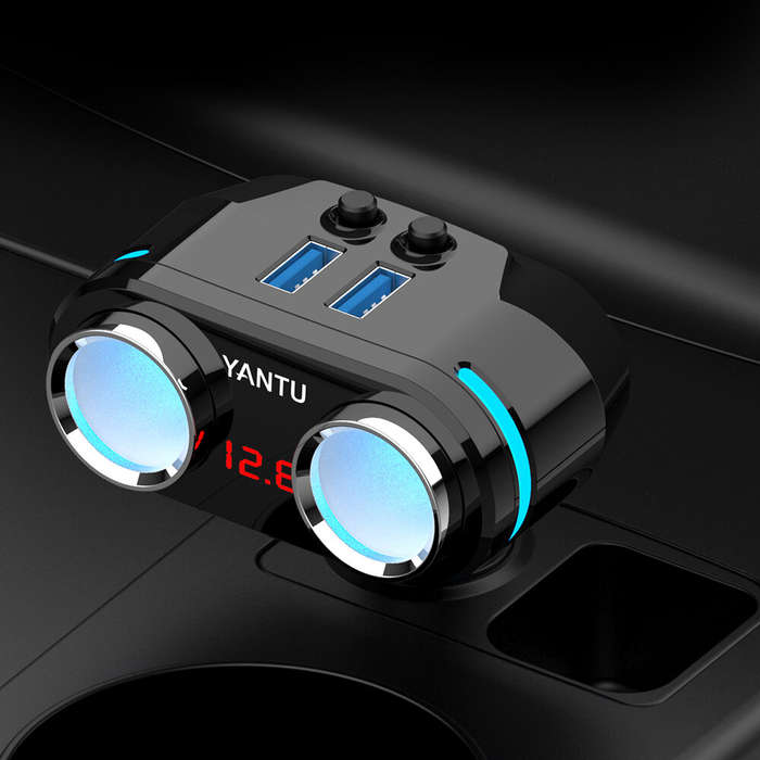 without Voltage display - YANTU 12V-24V Car Power Socket Car Charger 2USB Charging Port 3.1A QC3.0 F