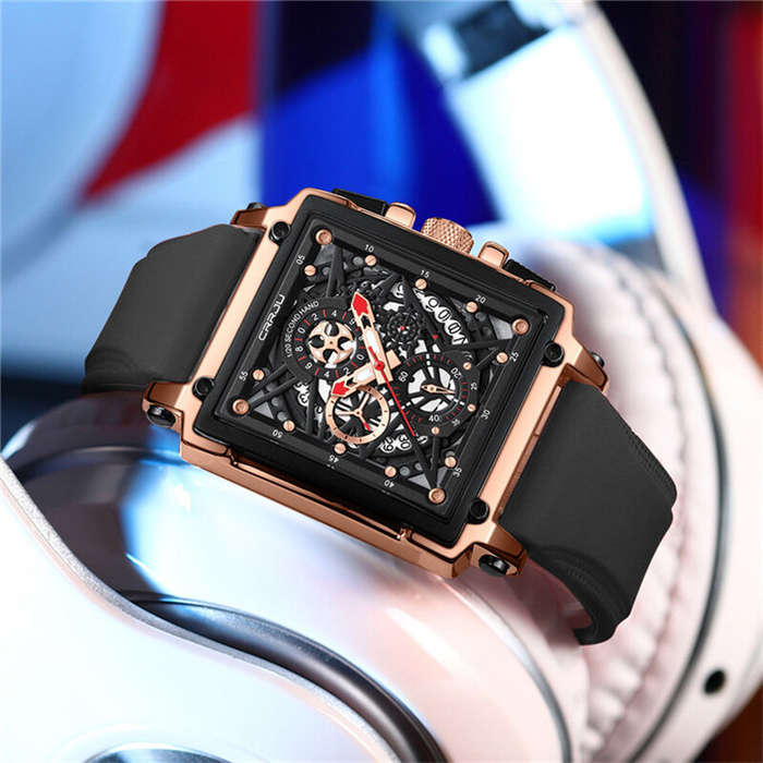 All Black - CRRJU Men's Sports Watch, Multifunctional Chronograph Wrist Watch for Business Men, Wate
