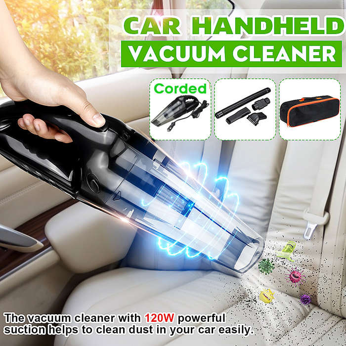 Silver - 120W Portable Auto Car Handheld Vacuum Cleaner Duster Wet & Dry Dirt Suction with LED Light