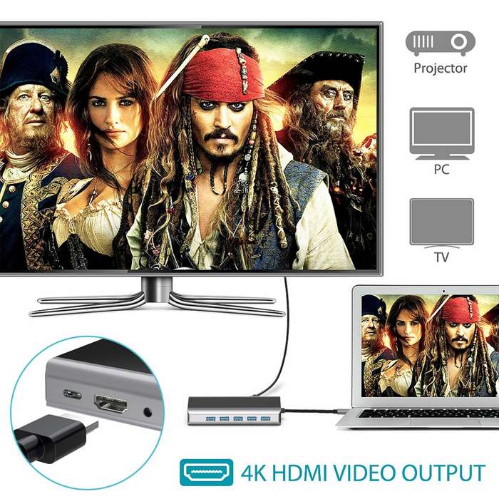 Bakeey FX14W 13 in 1 USB-C Hub Docking Station Adapter with 1*PD/ 1*SD/ 1*TF/ 5*USB 3.0/ 1*HDMI/1*LA