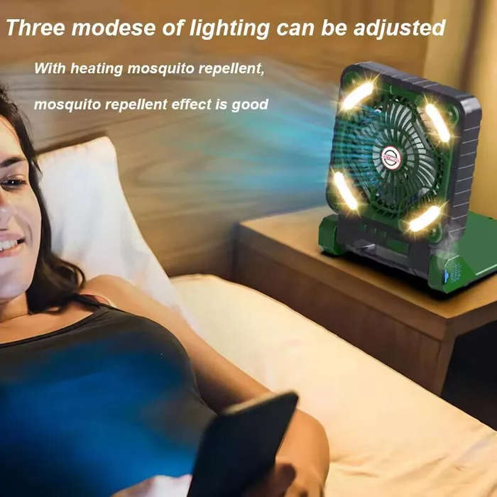 Orange - 5 in 1 Multifunctional Solar Camping Tent Fan 7800mAh Battery Power Bank LED Light Solar Pa