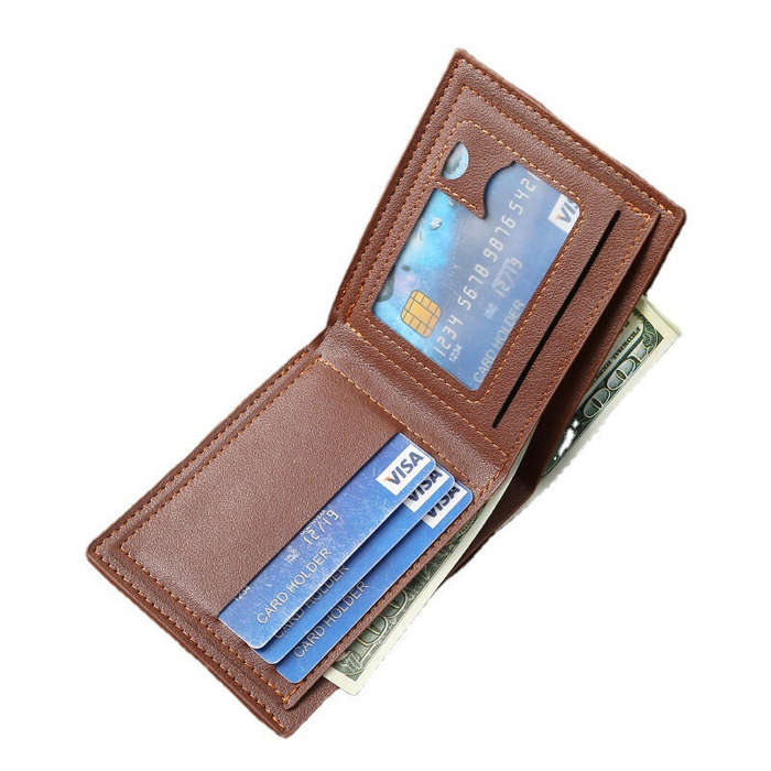 Black - Retro Men's PU Leather Short Wallet Slim Bifold Purse Credit Card Holder Card Case Wallet Gi