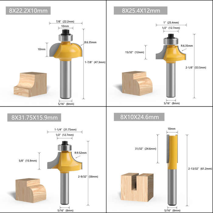 24Pcs - 24pcs 8mm Shank Router Bit Set Woodworking Tools with Wooden Storage Case Professional Quali