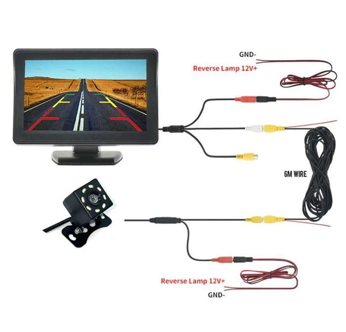 Black - 4.3-inch Car LCD Monitor High-Resolution Display Auto-Switching AV Input for Car Screen