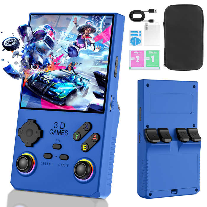 Blue - [No Card]V40MAX Open Source Handheld Game Console RK3326 4-Inch IPS HD 45 Emulators for PSP G