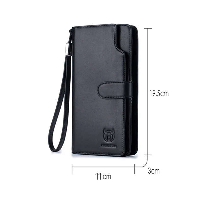 Coffee - BULLCAPTAIN Men's Genuine Leather Wallet RFID Function Can Place 6.5'' Mobile Handbag High