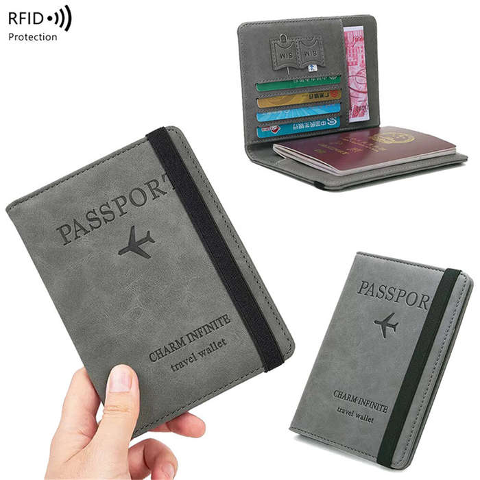 Black - RFID Anti-theft Passport Holder PU Leather Flightticket ID Cards Protection Cover Multi-func