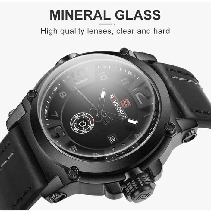 Black+Red - NAVIFORCE Fashion Men Sports Watches Genuine Leather Strap Quartz Watch Waterproof Date