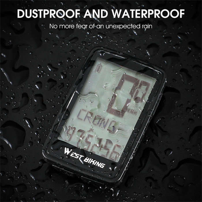 Black - WEST BIKING 5 Languages Bike Computer 21 Functions Touch Screen USB Charging Waterproof Wire