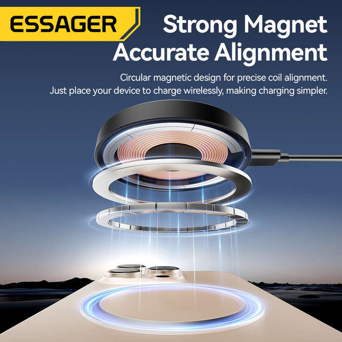 Black - ESSAGER ES-WC18 15W Magnetic Wireless Charger Fast Wireless Charging Pad with 360 Rotary Sta