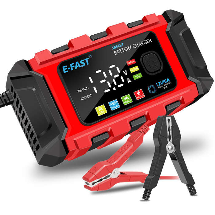 Red - Smart Battery Charger Car Battery Charger Motorcycle Battery Charger European Standard Plug fo