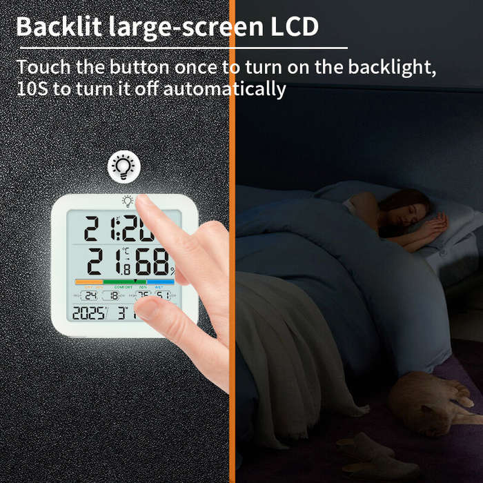 White - TS-8080 Large Screen Digital Thermometer Hygrometer Alarm Clock with Temperature Humidity Mo