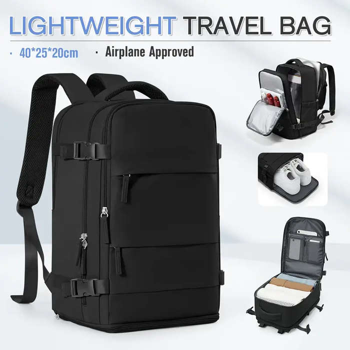 Blue - 40*25*20cm Waterproof Nylon Travel Backpack 180 Open Design Laptop Clothing Shoes Compartment